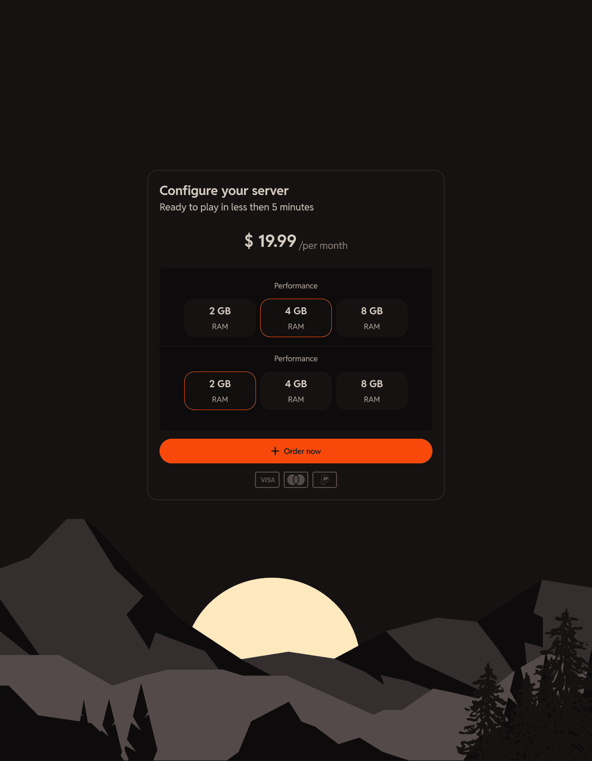 Illustrtierte Berglandschaft mit einem Gameserver Configurator